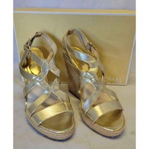Michael Kors Size 9 Gold Metallic Espadrille Wedges
